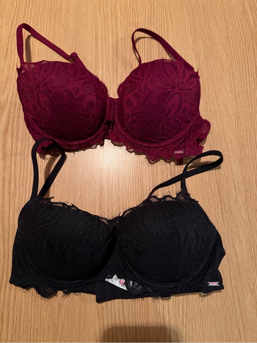 Victoria's Secret Lace Underwire Push up Bras - Burgundy & Black